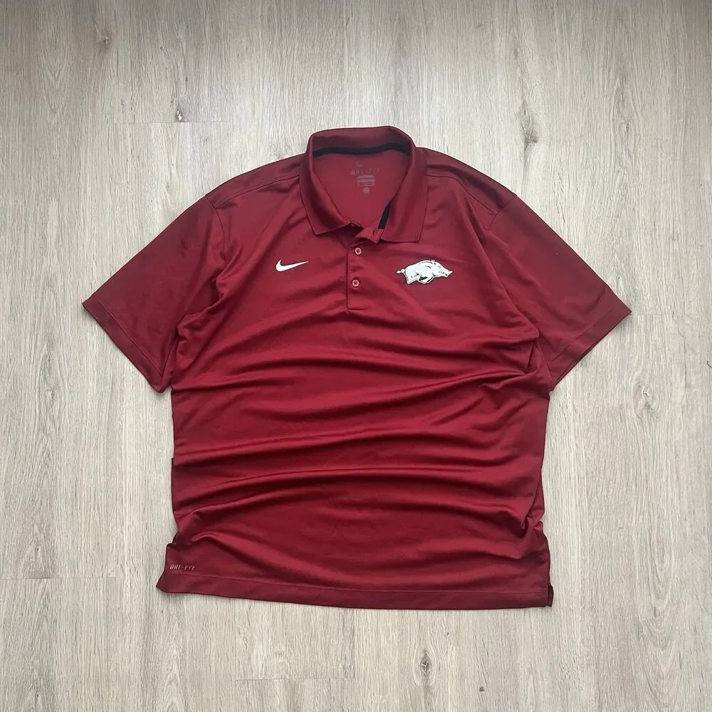 Nike Arkansas Razorbacks Dri-Fit Polo Shirt Mens Large Red NCAA Basketball Golf